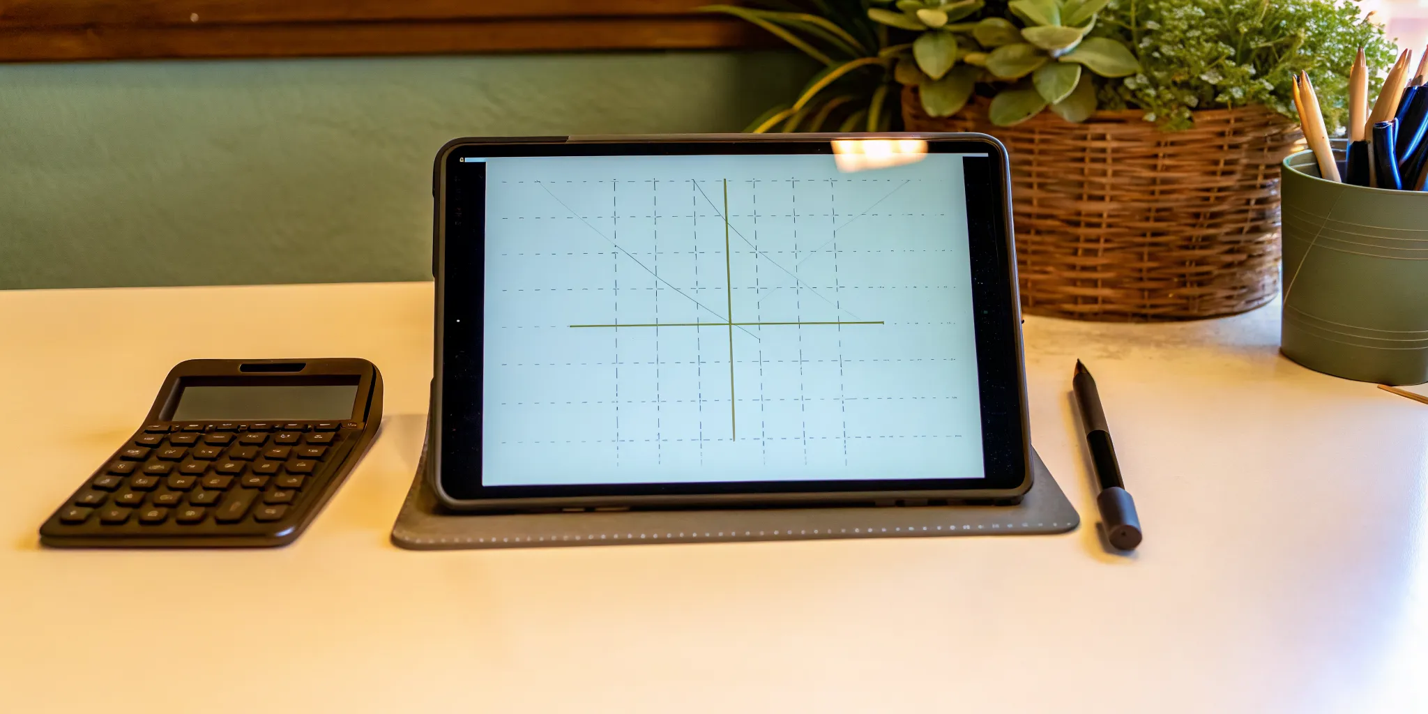 A tablet displaying a math graph for practicing digital SAT math strategies.