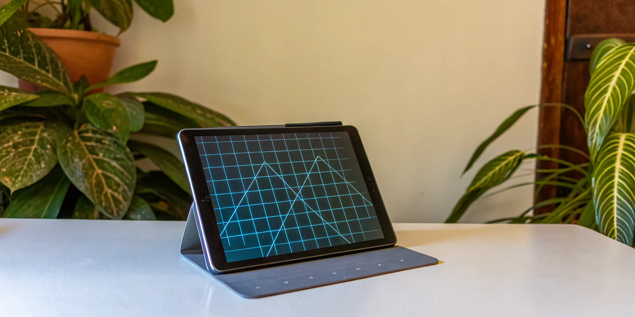 Tablet displaying a digital SAT math problem to practice test strategies.